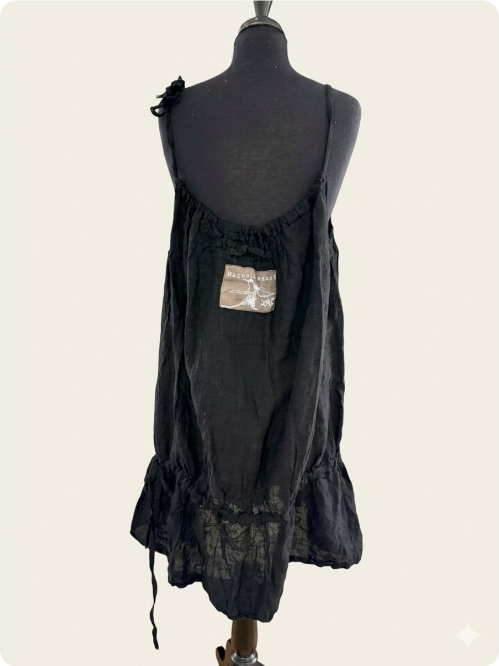 Magnolia Pearl Black Jumper Dress Ruffled Linen Vintage "Love" Collection OS
